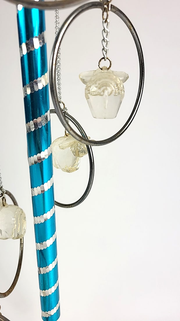 Vintage Hanging Metal Wind Chime With Acrylic Geometric Elephants ðŸ˜ 26" Long - 3