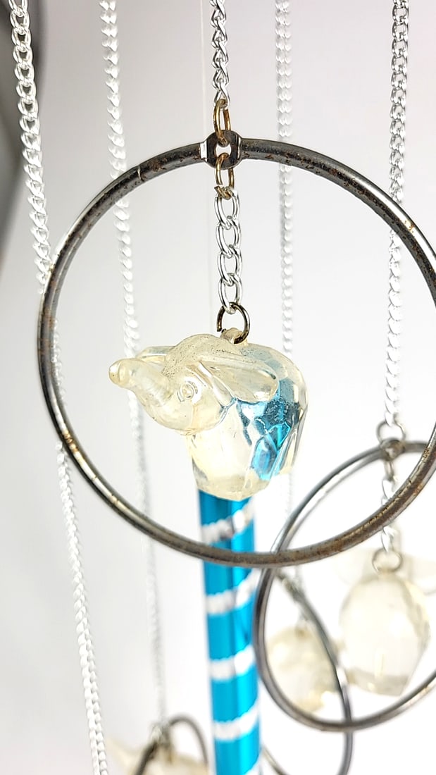 Vintage Hanging Metal Wind Chime With Acrylic Geometric Elephants ðŸ˜ 26" Long - 4
