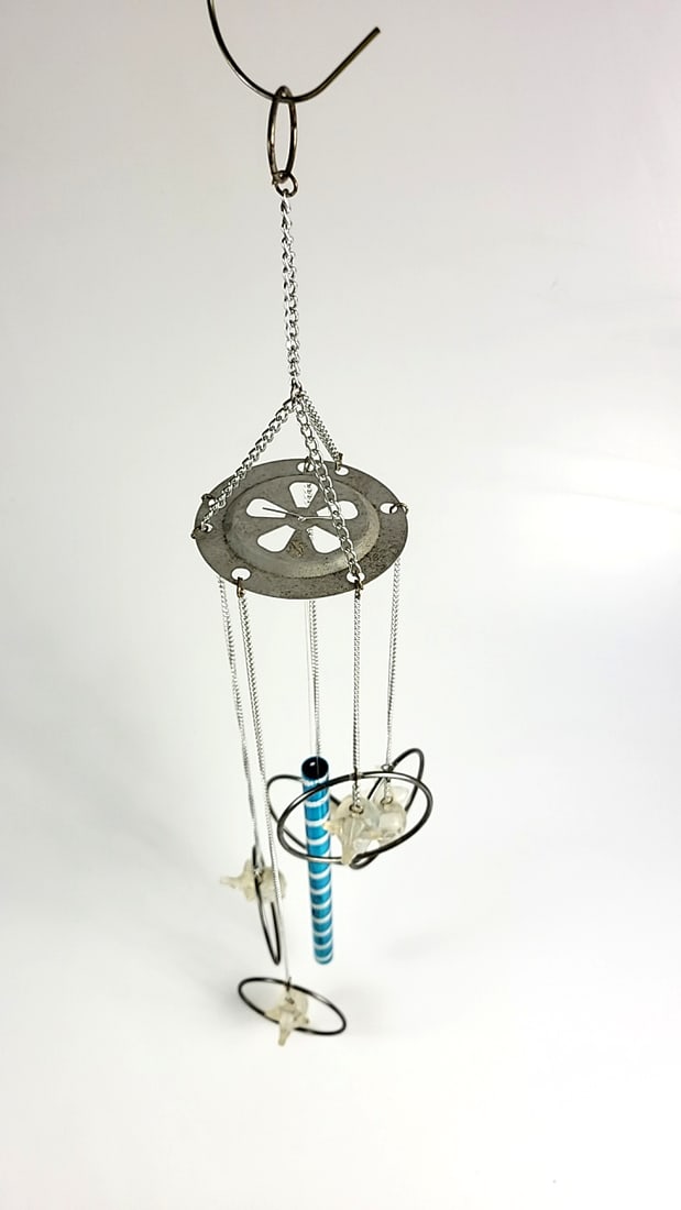 Vintage Hanging Metal Wind Chime With Acrylic Geometric Elephants ðŸ˜ 26" Long - 5