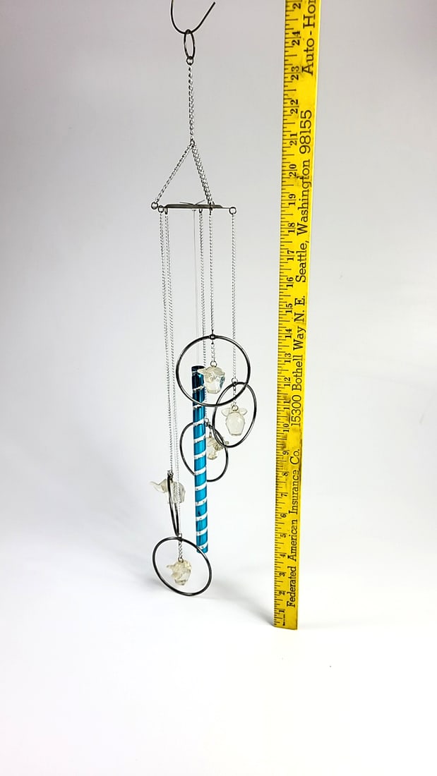 Vintage Hanging Metal Wind Chime With Acrylic Geometric Elephants ðŸ˜ 26" Long - 6