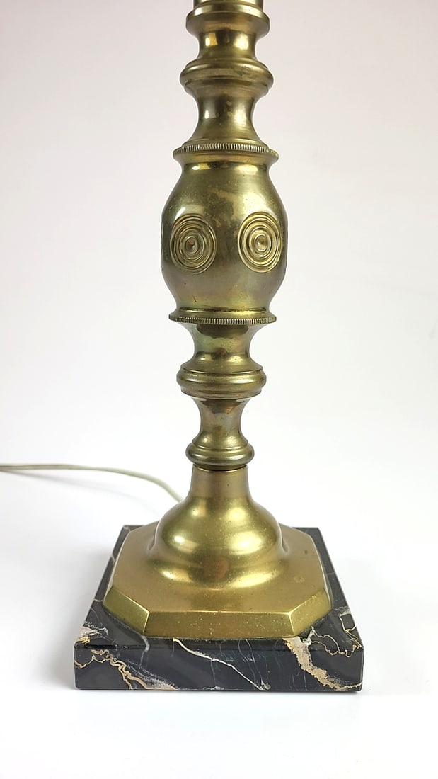 Vintage Leviton Brass Lamp with Harp and Finial, Marble Base, Classic Design - ðŸ’&# - 3