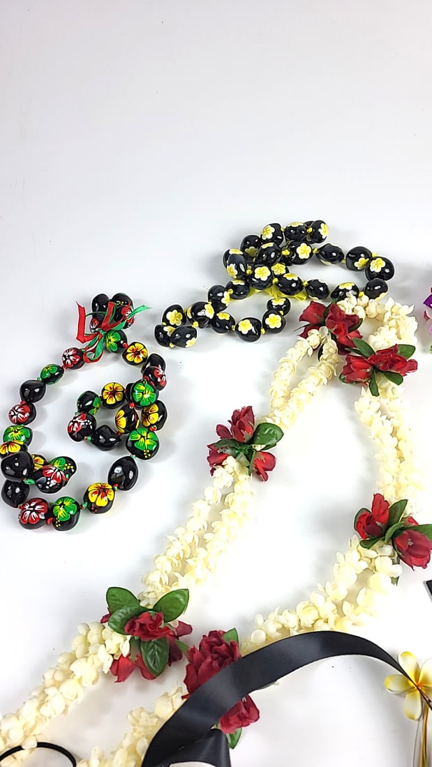Hawaiian Tropical Lei Necklace & Bracelet Set / Travelers Lot - Floral Design & Shell Accents, Mu... - 11