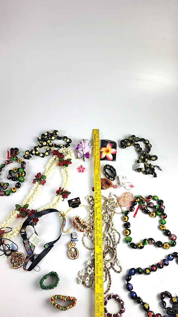 Hawaiian Tropical Lei Necklace & Bracelet Set / Travelers Lot - Floral Design & Shell Accents, Mu... - 13