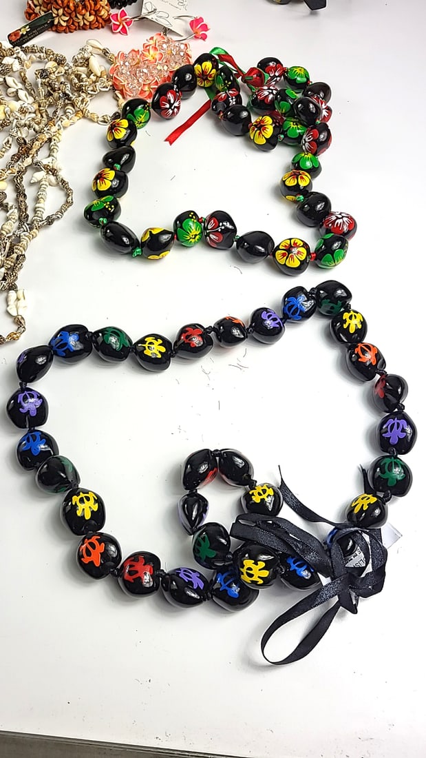 Hawaiian Tropical Lei Necklace & Bracelet Set / Travelers Lot - Floral Design & Shell Accents, Mu... - 2