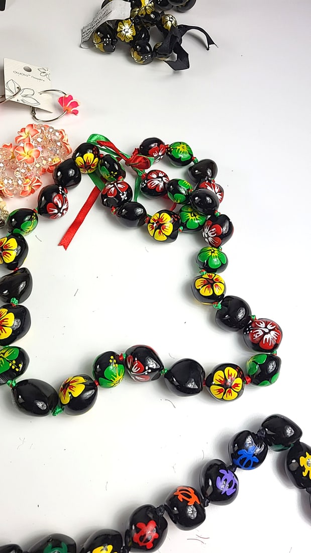 Hawaiian Tropical Lei Necklace & Bracelet Set / Travelers Lot - Floral Design & Shell Accents, Mu... - 3