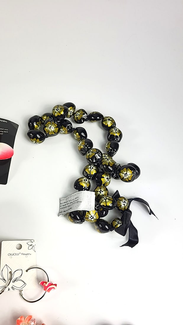 Hawaiian Tropical Lei Necklace & Bracelet Set / Travelers Lot - Floral Design & Shell Accents, Mu... - 4