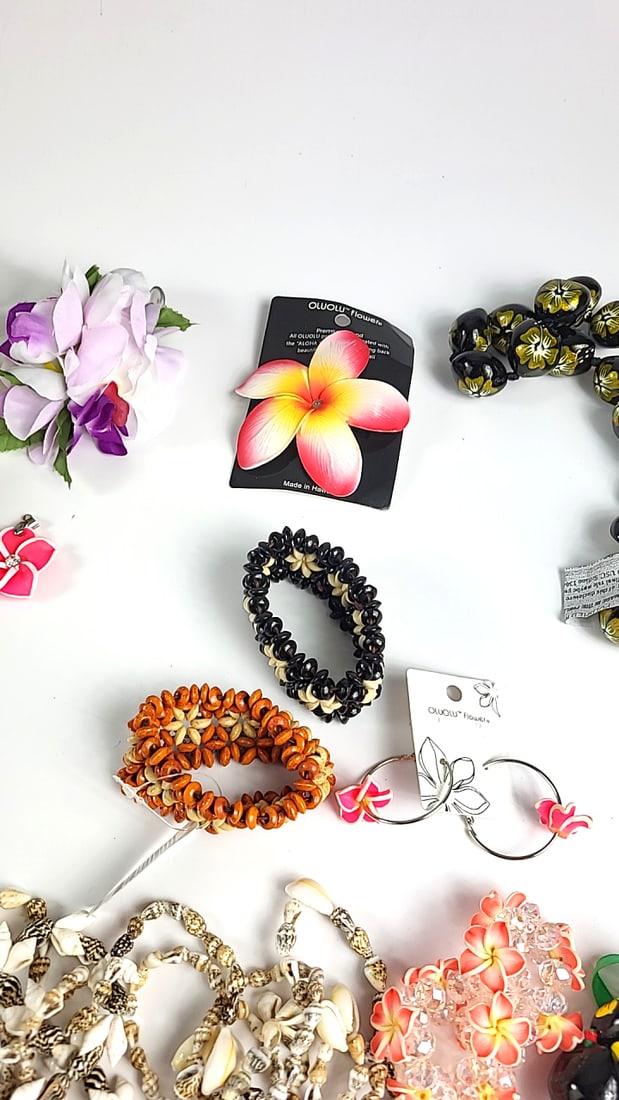 Hawaiian Tropical Lei Necklace & Bracelet Set / Travelers Lot - Floral Design & Shell Accents, Mu... - 5
