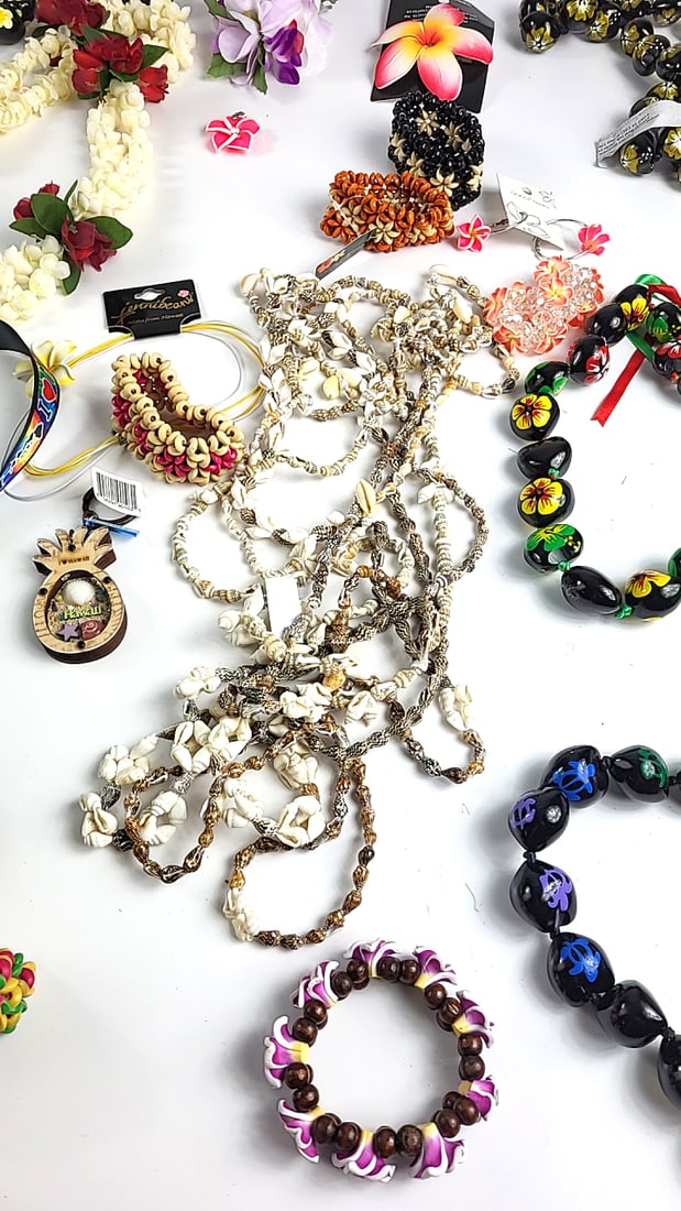 Hawaiian Tropical Lei Necklace & Bracelet Set / Travelers Lot - Floral Design & Shell Accents, Mu... - 6