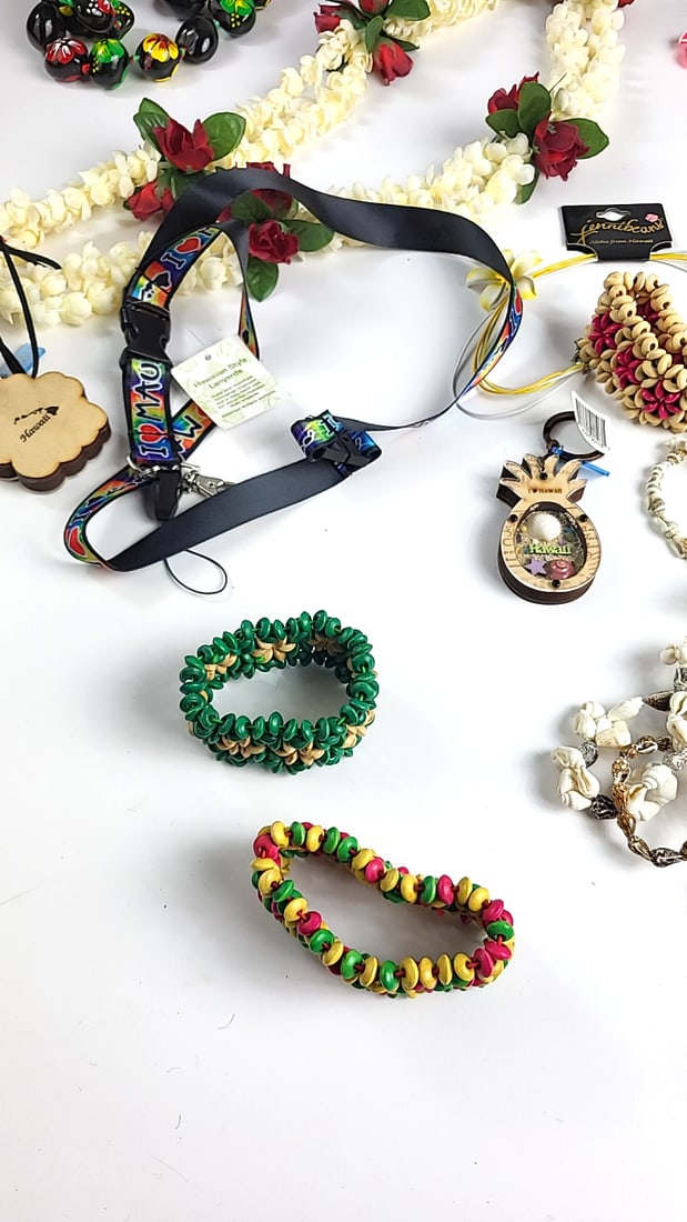 Hawaiian Tropical Lei Necklace & Bracelet Set / Travelers Lot - Floral Design & Shell Accents, Mu... - 7