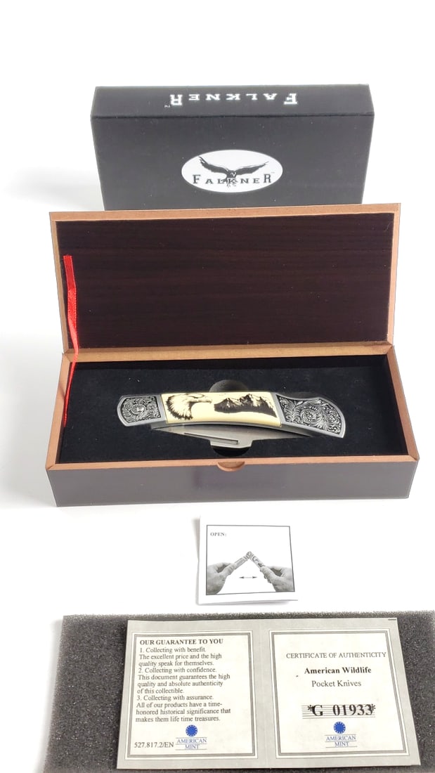 Falkner American Wildlife Pocket Knife with Eagle Design and Box: Wonderful collection of hobby items including a large stamp collection, lots of model trains and accessories, 1000’s of TCG including Magic the Gathering and Pokemon, and other collectibles from