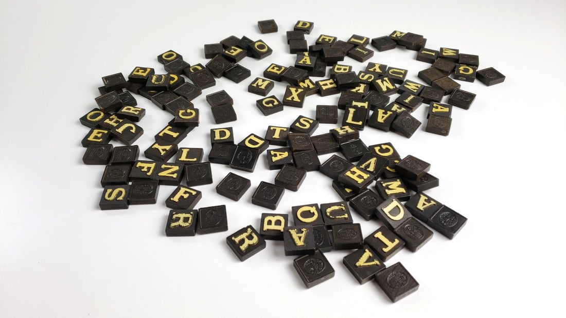 Vintage Alphabet Chocolate Tile Set: Wonderful collection of hobby items including a large stamp collection, lots of model trains and accessories, 1000’s of TCG including Magic the Gathering and Pokemon, and other collectibles