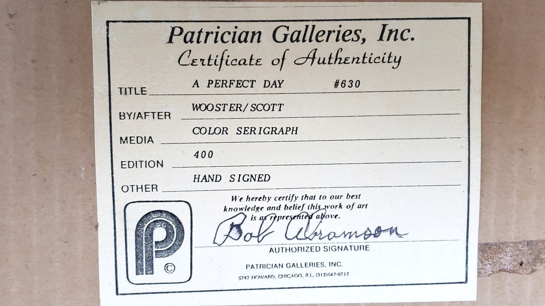 "A Perfect Day" By Wooster Scott - Color Serigraph #630 Hand Signed 38" x 32" Framed Wood- Glass - 12