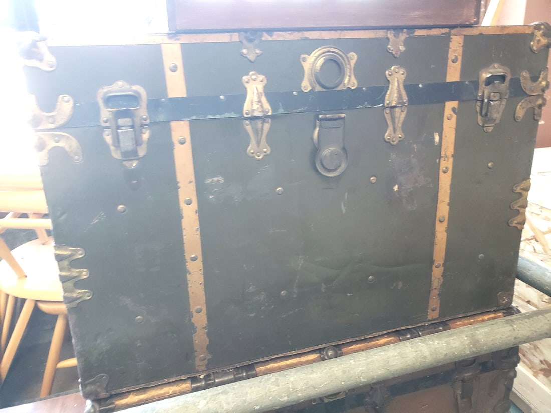 Vintage Yale & Towne Large Green Metal - Wood Chest 34" x 20" x 18" - 5