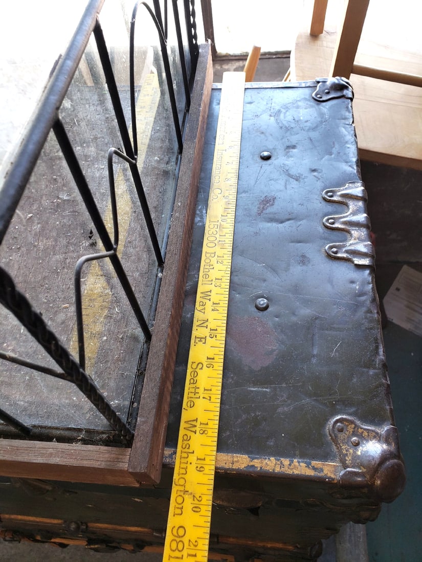 Vintage Terrarium / Aviary Iron Trim With Glass Panels & Wood Base - Heavy 25 Pounds Or So - 4