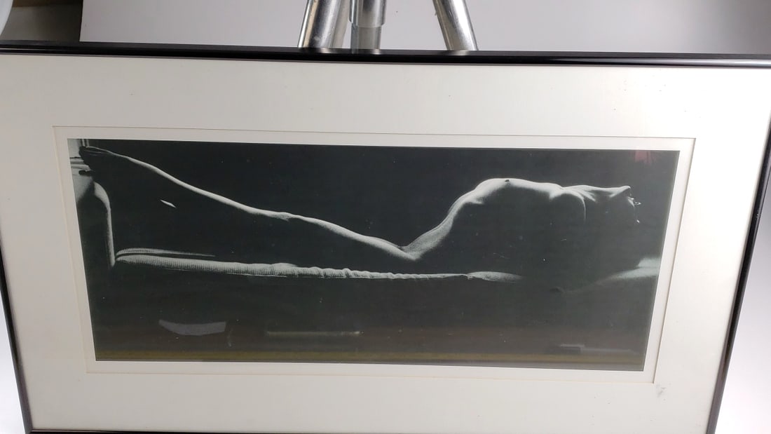 Framed Black Metal & Glass - Black and White Nude Photography Art Print - Unsigned Ruth Bernhard?...: NEW Fantastic general estate auction with something for everyone. Art pottery, quality rugs, mid century furnishings, Waterford, Murano, Spode, Pyrex, Orrefors, china / dinnerware, Villeroy Boch,