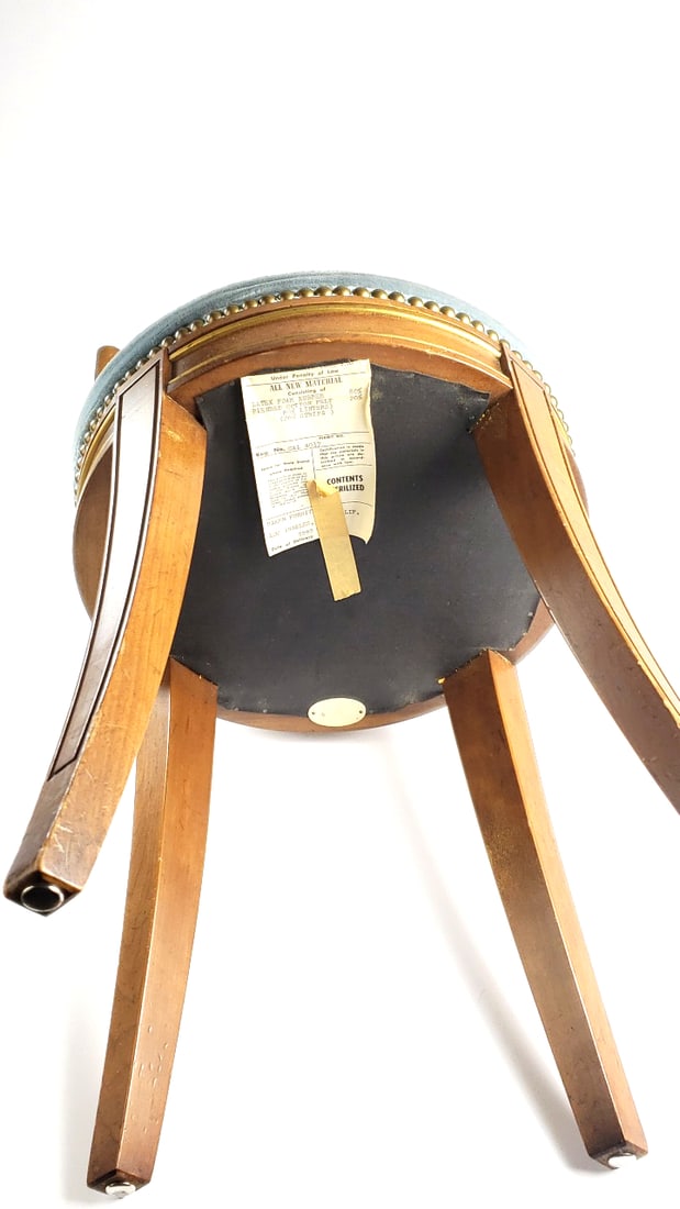 Antique Wooden Side Chair with Brass Trim & Suede Upholstered Seat Baker Furniture 34" - 2
