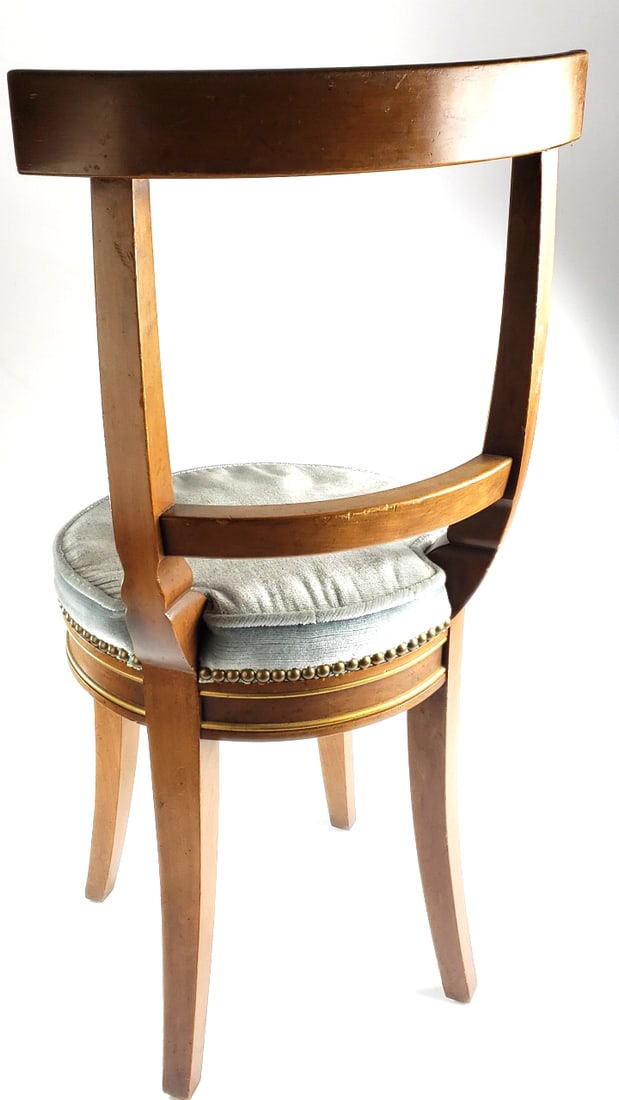Antique Wooden Side Chair with Brass Trim & Suede Upholstered Seat Baker Furniture 34" - 4