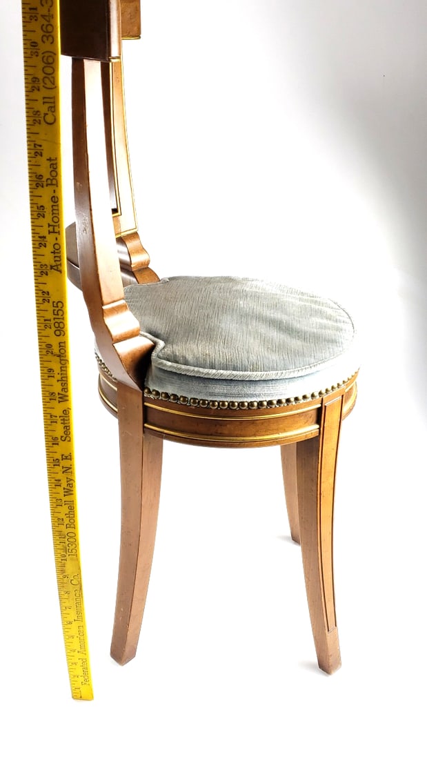 Antique Wooden Side Chair with Brass Trim & Suede Upholstered Seat Baker Furniture 34" - 6