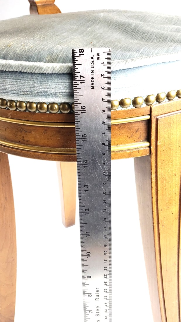 Antique Wooden Side Chair with Brass Trim & Suede Upholstered Seat Baker Furniture 34" - 7