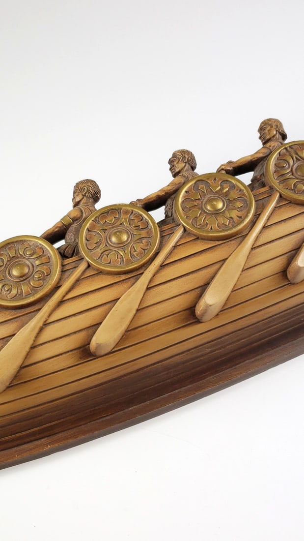 Vintage Viking Longship Wall Hanging Plastic Cast Decor with Warriors and Shields 40" Long - 3