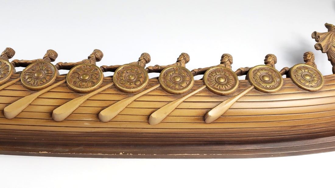 Vintage Viking Longship Wall Hanging Plastic Cast Decor with Warriors and Shields 40" Long - 4