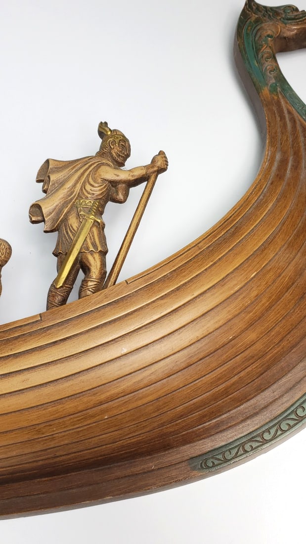 Vintage Viking Longship Wall Hanging Plastic Cast Decor with Warriors and Shields 40" Long - 5