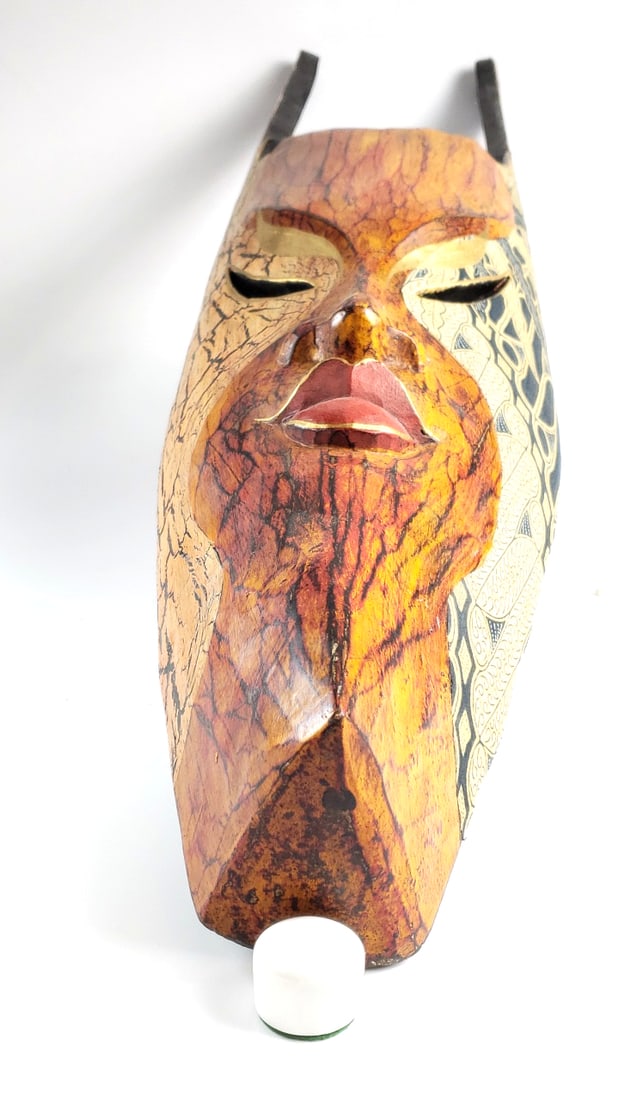 Vintage Handcrafted 40" Long Decorative Wooden Face Mask with Intricate Pattern Design Hand Made In - 2
