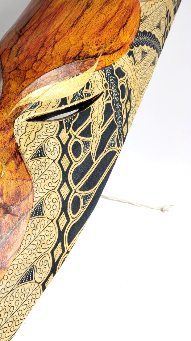 Vintage Handcrafted 40" Long Decorative Wooden Face Mask with Intricate Pattern Design Hand Made In - 4