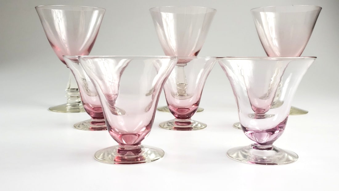 Set of 7 Vintage Tiffin Franciscan Pink Stemware Glasses, 3 Large6", 4 Small 3" - 2