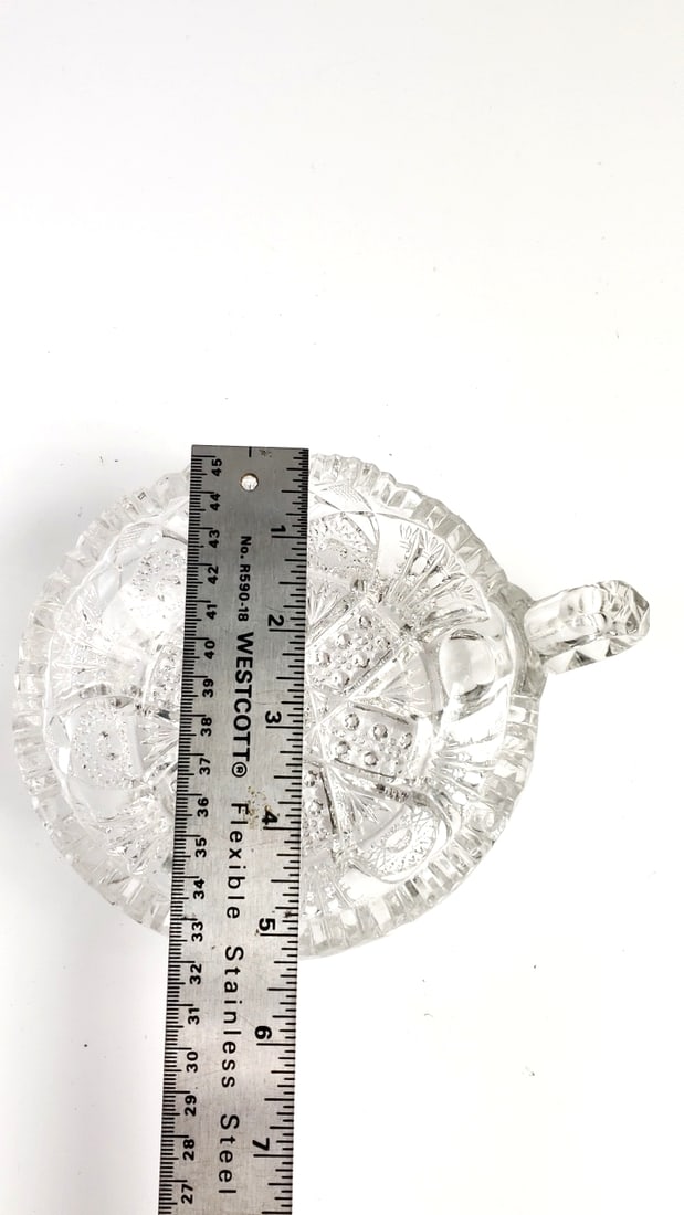 Vintage Crystal Cut Glass Bowl with Handle - 2