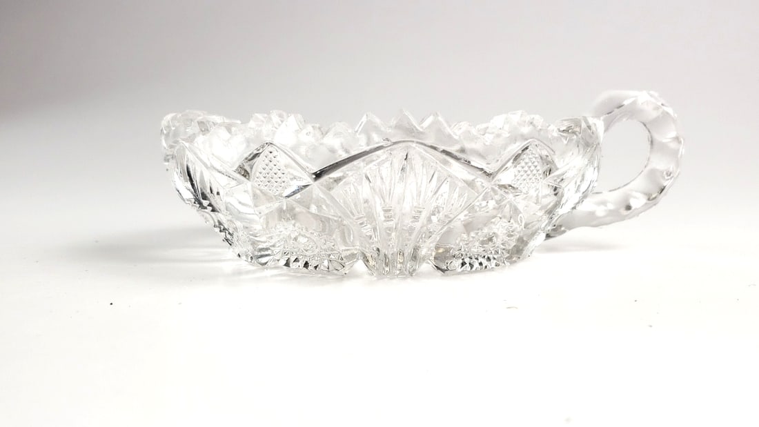 Vintage Crystal Cut Glass Bowl with Handle - 3