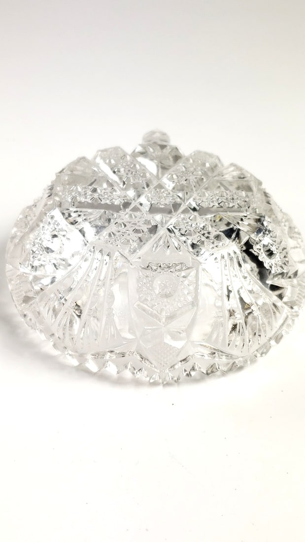 Vintage Crystal Cut Glass Bowl with Handle - 4