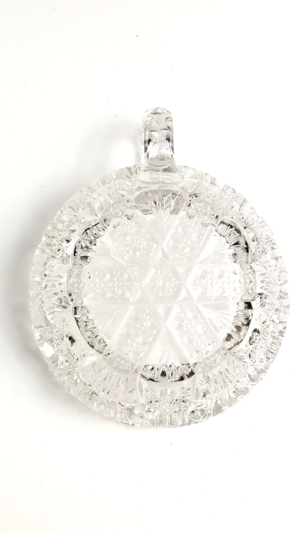 Vintage Crystal Cut Glass Bowl with Handle - 5