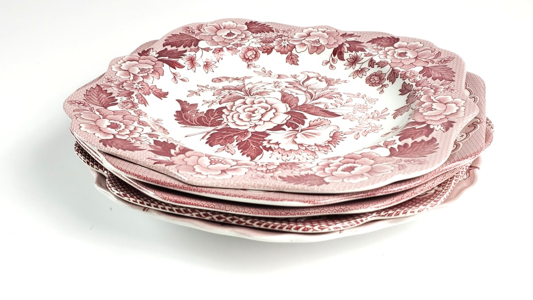 Spode Archive Collection Cranberry Floral 8.5" Plates Set of 5 - 5