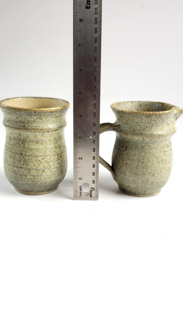 Handmade Pottery Stoneware Pitcher and Mug Set w/ Artist Signature - 4
