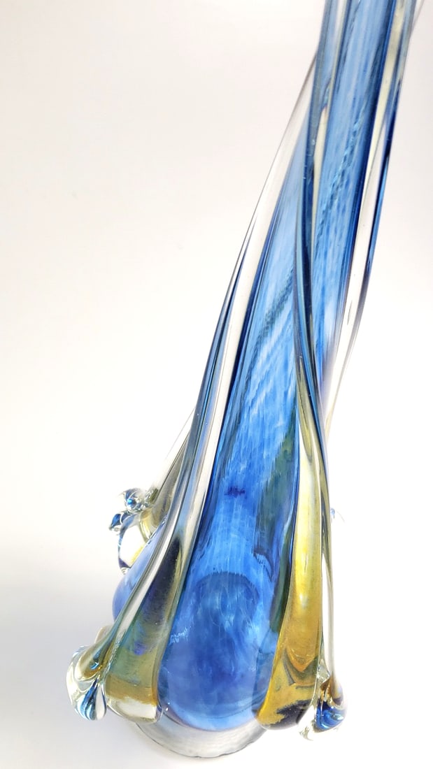 Large Murano Style Blue and Yellow Handblown Swung Vase 40" Tall - 10
