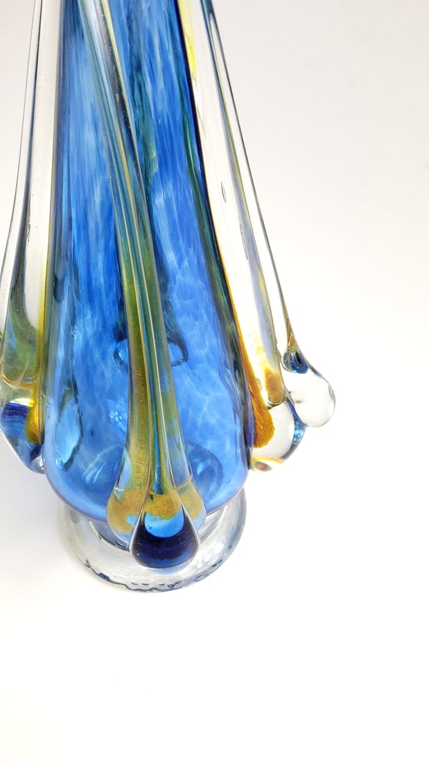 Large Murano Style Blue and Yellow Handblown Swung Vase 40" Tall - 11