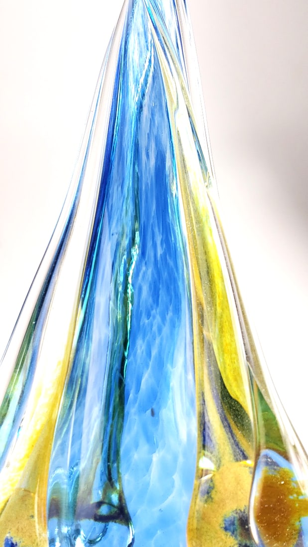Large Murano Style Blue and Yellow Handblown Swung Vase 40" Tall - 12