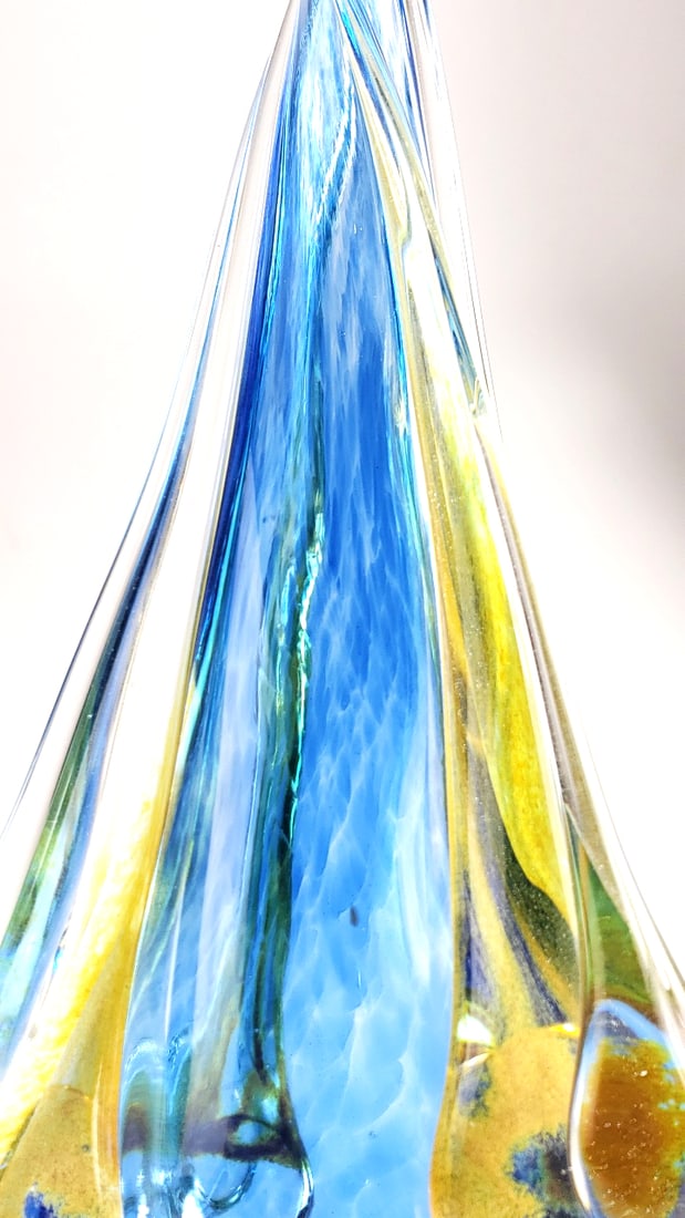 Large Murano Style Blue and Yellow Handblown Swung Vase 40" Tall - 13
