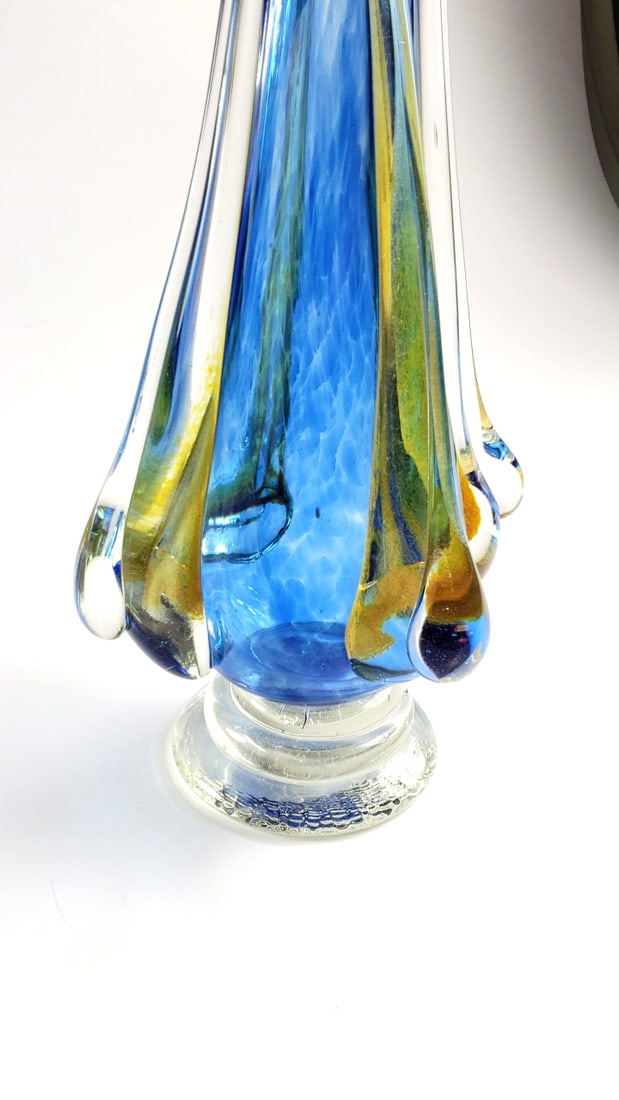 Large Murano Style Blue and Yellow Handblown Swung Vase 40" Tall - 2