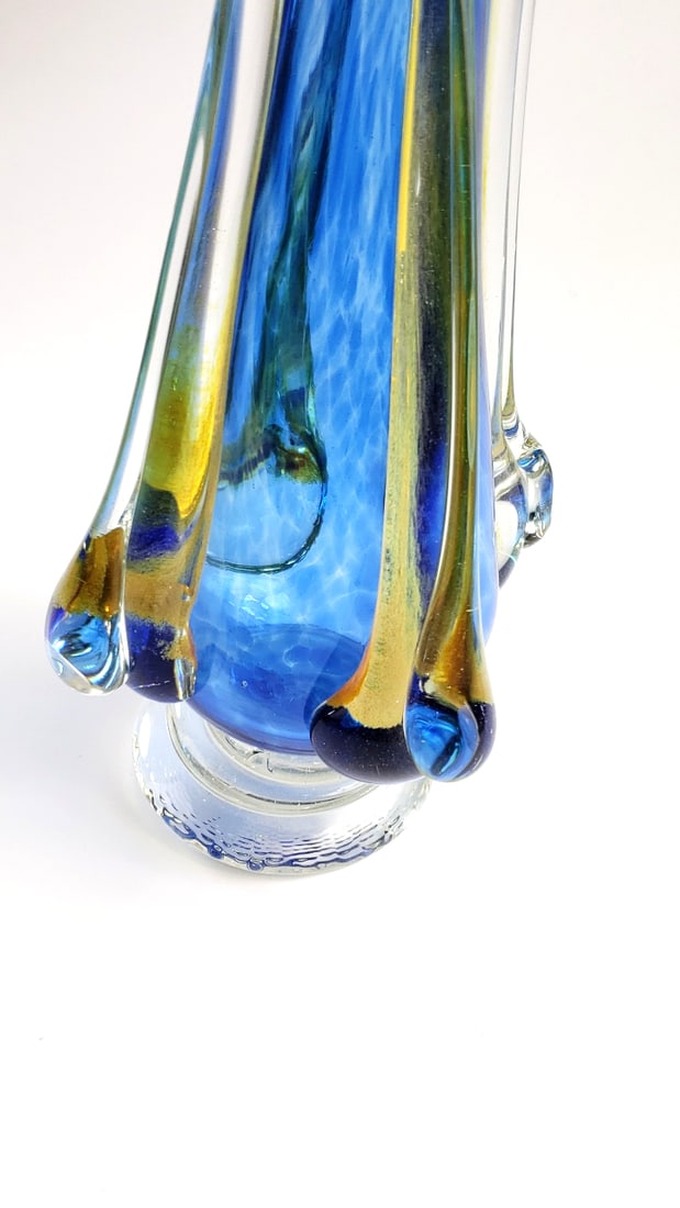Large Murano Style Blue and Yellow Handblown Swung Vase 40" Tall - 4