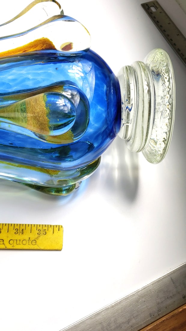 Large Murano Style Blue and Yellow Handblown Swung Vase 40" Tall - 5