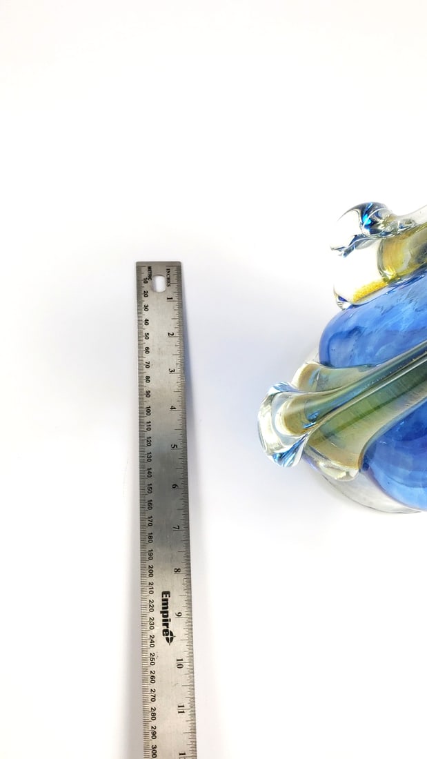 Large Murano Style Blue and Yellow Handblown Swung Vase 40" Tall - 7