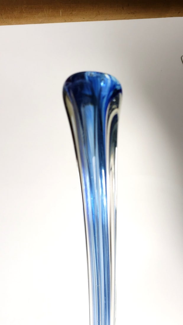 Large Murano Style Blue and Yellow Handblown Swung Vase 40" Tall - 8