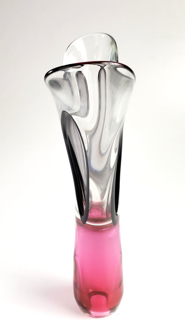 Red Hand Blown Glass Vase Signed A. Jablonski 17" Tall - 2