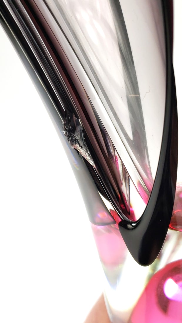 Red Hand Blown Glass Vase Signed A. Jablonski 17" Tall - 6