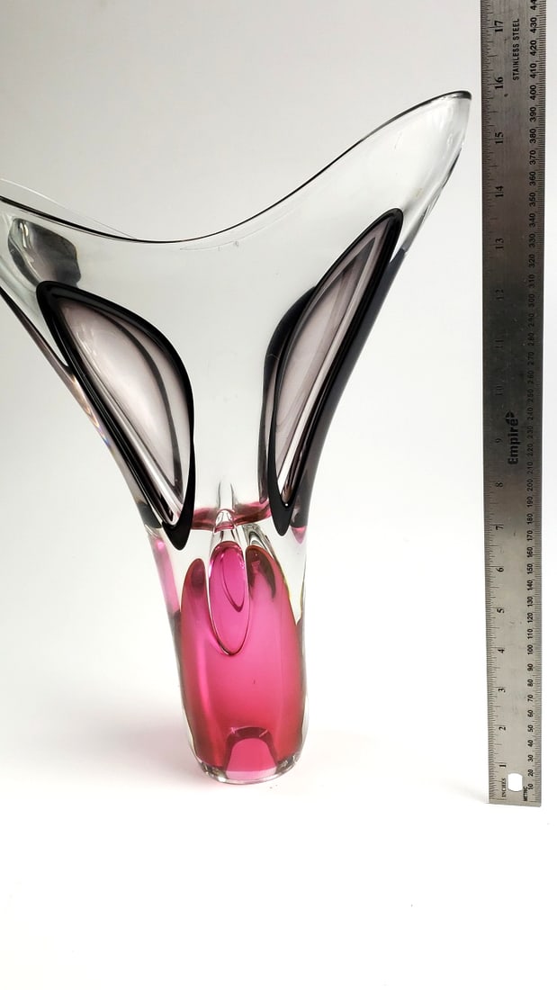Red Hand Blown Glass Vase Signed A. Jablonski 17" Tall - 8
