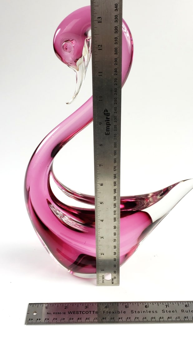 Vintage Murano Glass Pink Swan Sculpture 14" - 2