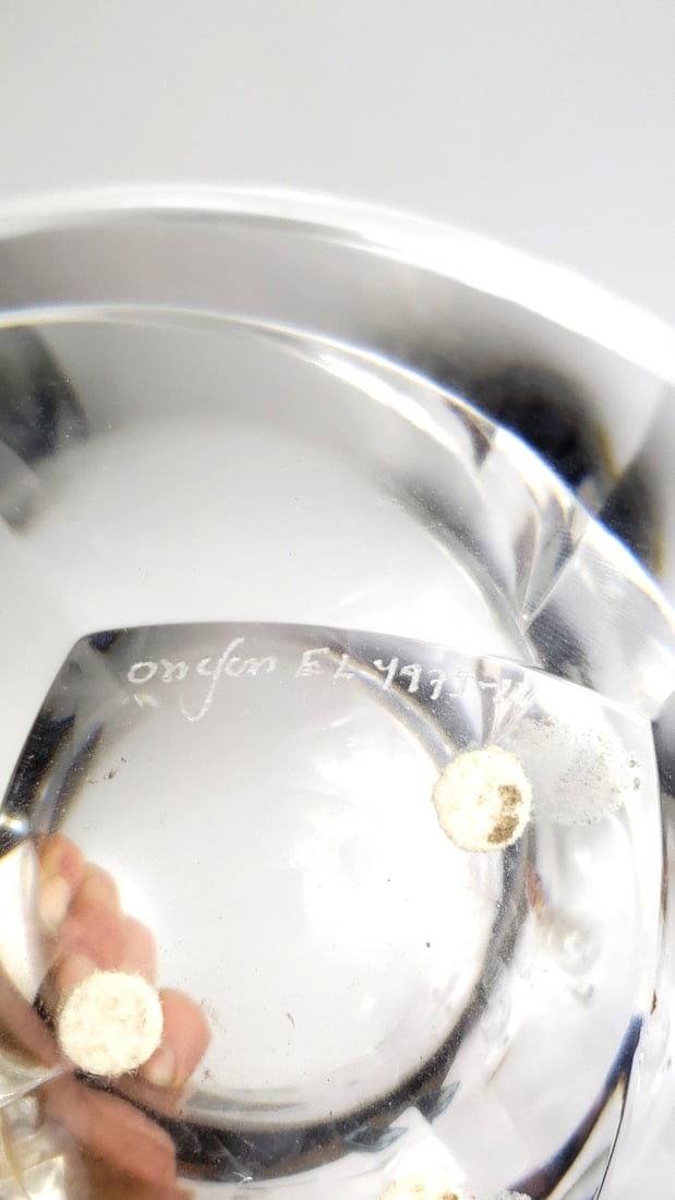Orrefors Crystal Bowl with Engraved Markings EL 491-71: Great Width: 4 Height: 6 High Estimate: 300 Low Estimate: 30