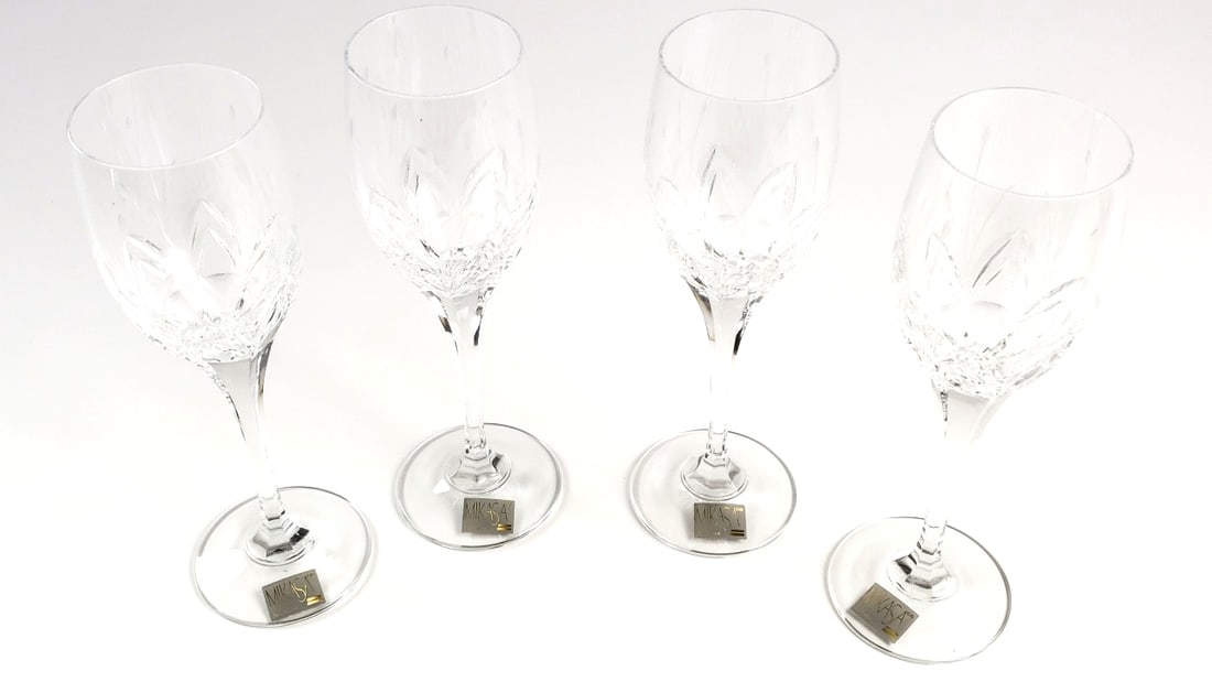 Mikasa Petit Point Crystal Champagne Flutes Set of 4: GREAT Height: 8 Width: 8 Low Estimate: 20 High Estimate: 60